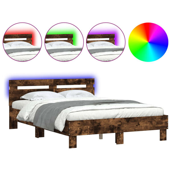 vidaXL Bedframe met hoofdeinde en LED gerookt eikenkleurig 120x190 cm