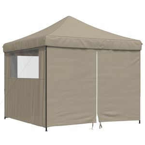 vidaXL Partytent inklapbaar pop-up met 4 zijwanden taupe