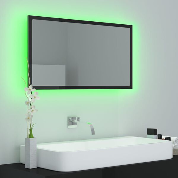 vidaXL Badkamerspiegel LED 80x8,5x37 cm acryl hoogglans zwart