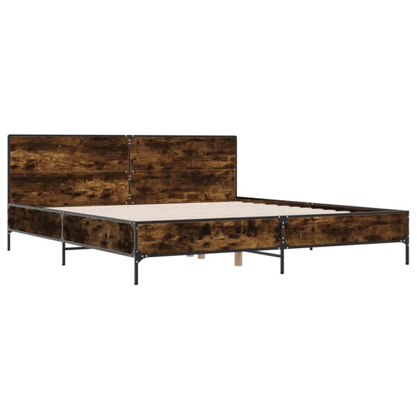 vidaXL Bedframe bewerkt hout metaal gerookt eikenkleurig 200x200 cm