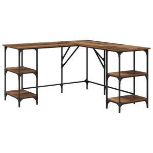 vidaXL Bureau Oud Hout 139 x 139 x 75 cm Bewerkt hout