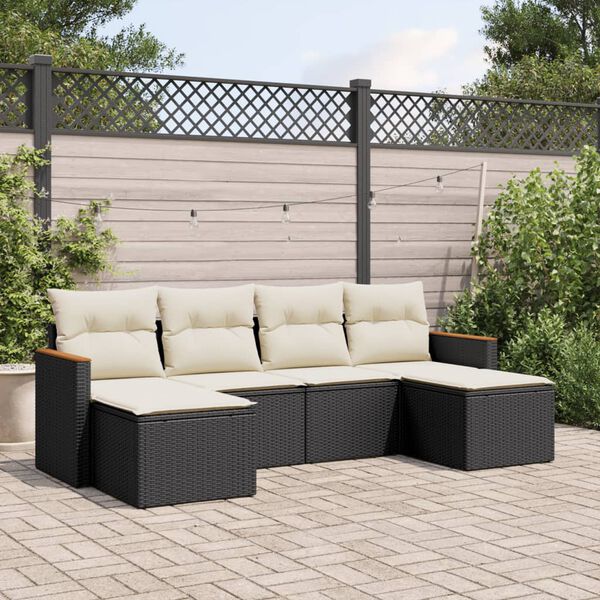 vidaXL 6-delige Loungeset met kussens poly rattan zwart