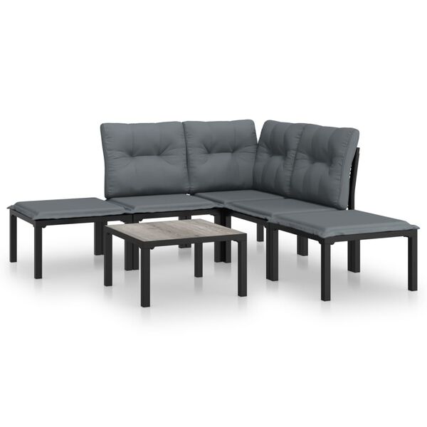 vidaXL 6-delige Loungeset poly rattan zwart en grijs