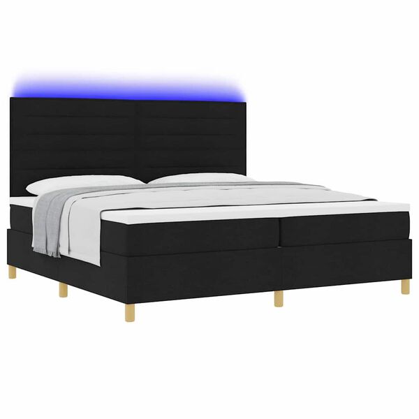 vidaXL LED Box Spring Bed met matras Zwart 200 x 200 cm Stof
