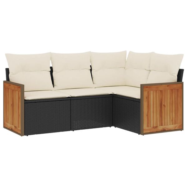 vidaXL 4-delige Loungeset met kussens poly rattan zwart