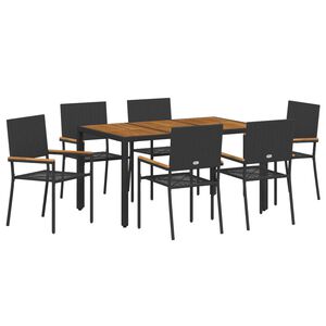 vidaXL Tuin eettafelset 7 pcs Zwart poly rattan