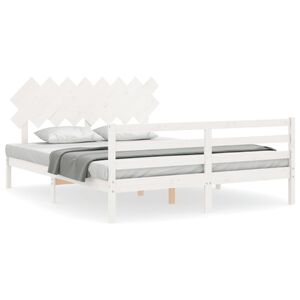 vidaXL Bedframe met hoofdbord massief hout wit 160x200 cm
