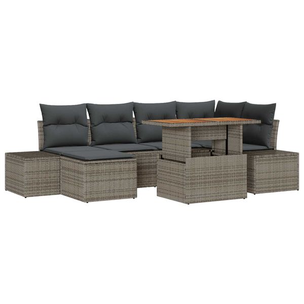 vidaXL Tuin Sofa Set met opslag 7 pcs Grijs Poly riet