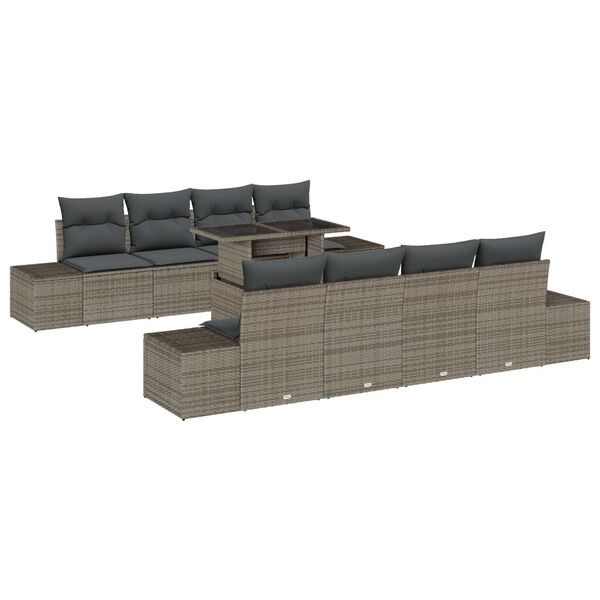 vidaXL Tuin Sofa Set met kussen 9 pcs Grijs poly rattan