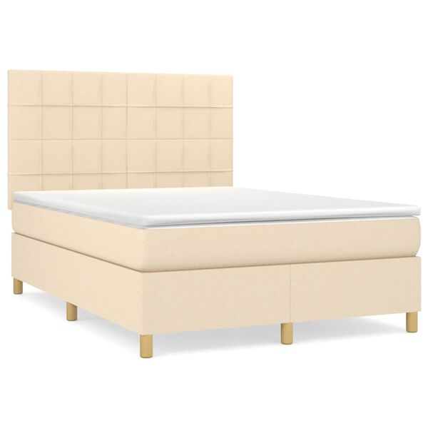 vidaXL Boxspring met matras stof cr&egrave;mekleurig 140x190 cm