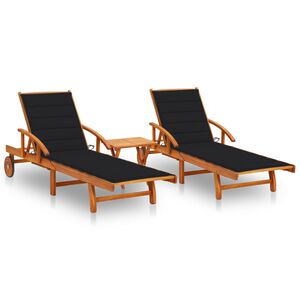 vidaXL Ligstoelen 2 st met tafel en kussens massief acaciahout