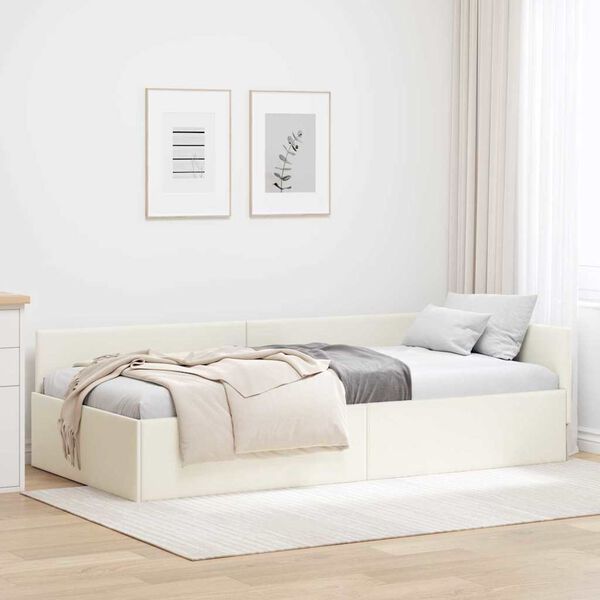 vidaXL Hoekbedframe met hoofdeinde Cr&egrave;me 90 cm x 200 cm Fluweel