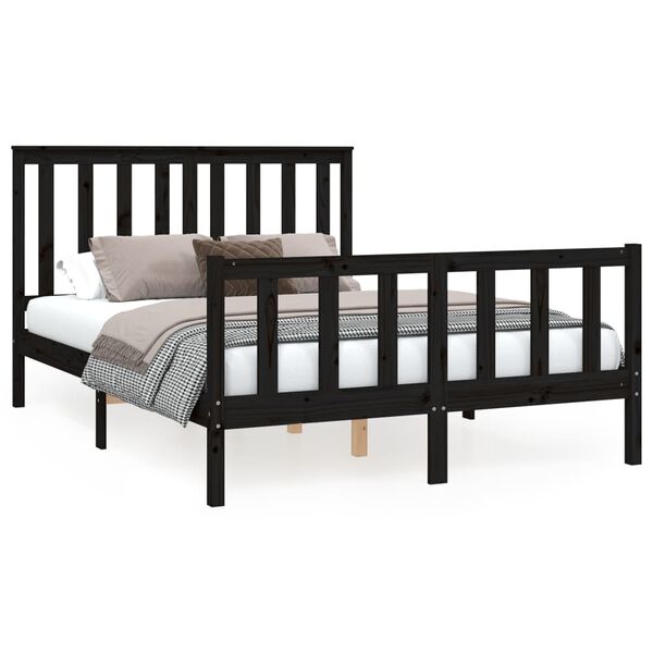 vidaXL Bedframe met hoofdbord massief grenenhout zwart 140x200 cm