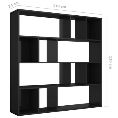 vidaXL Kamerscherm/boekenkast 110x24x110 cm spaanplaat hoogglans zwart