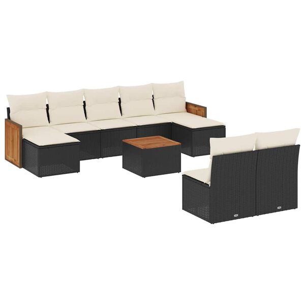 vidaXL 10-delige Loungeset met kussens poly rattan zwart