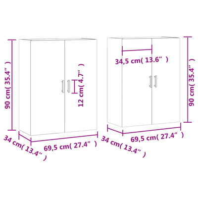 vidaXL Hangkasten 2 st 69,5x34x90 cm sonoma eikenkleurig