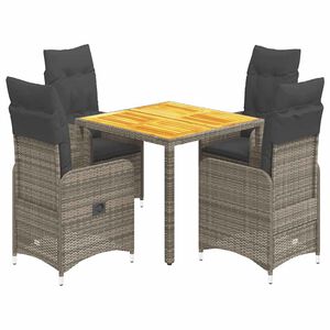 vidaXL 5-delige Bistroset met kussens poly rattan grijs