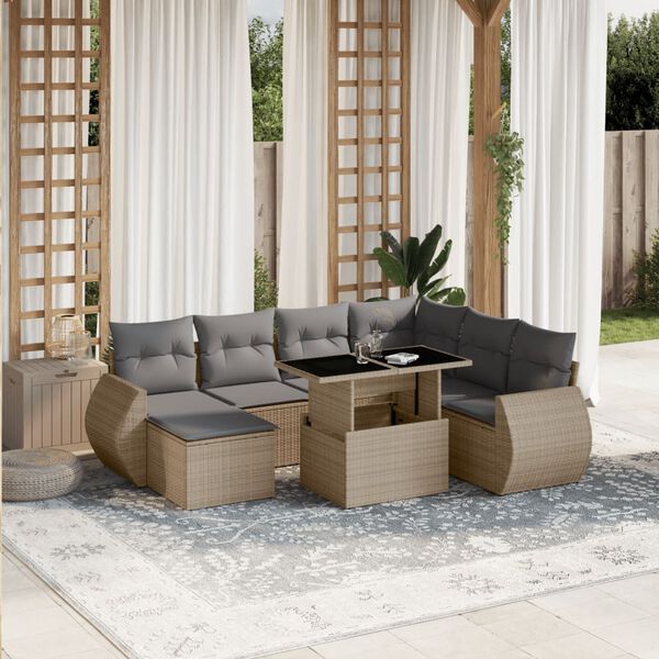 vidaXL 8-delige Loungeset met kussens poly rattan beige