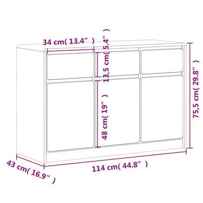 vidaXL Dressoir SAUDA 114x43x75,5 cm massief grenenhout eikenkleurig