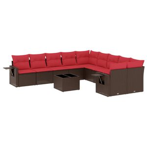 vidaXL 11-delige tuinbankset met kussens, bruin polyrotan