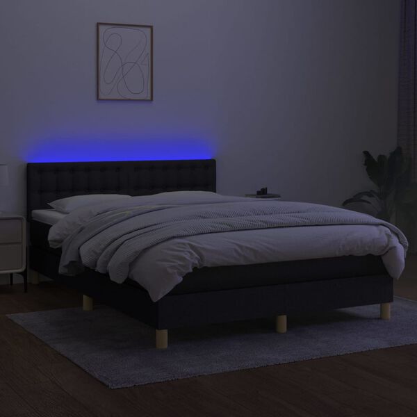 vidaXL Boxspring met matras en LED stof zwart 140x200 cm