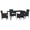 vidaXL Tuin eettafelset met kussen 5 pcs Zwart poly rattan