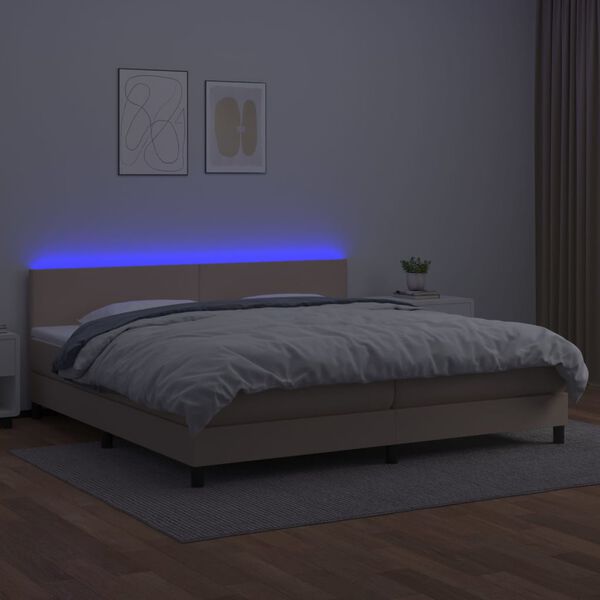 vidaXL Boxspring met matras en LED kunstleer cappuccinokleur 200x200cm