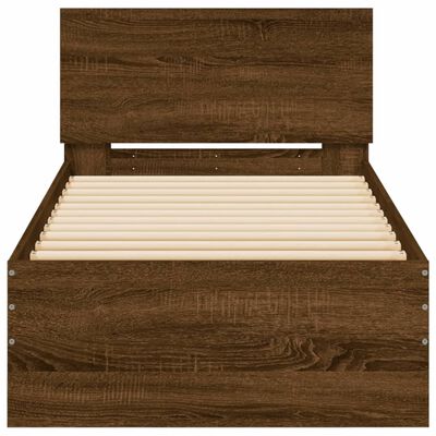vidaXL Bedframe met hoofdbord bewerkt hout bruineikenkleurig 75x190 cm