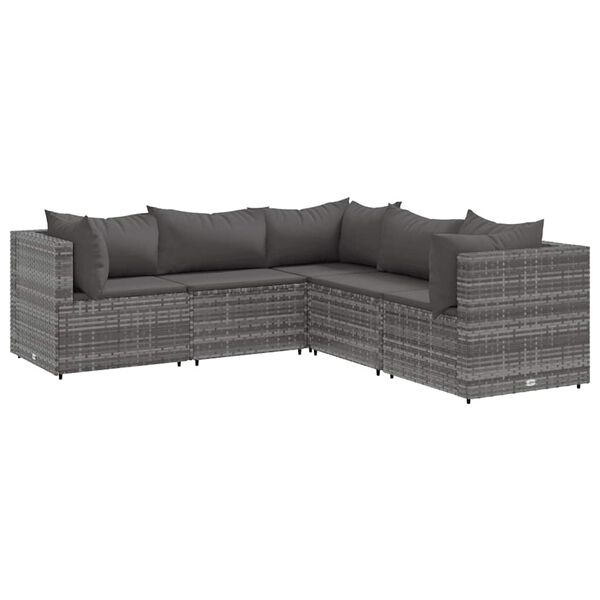vidaXL 5-delige Loungeset met kussens poly rattan grijs