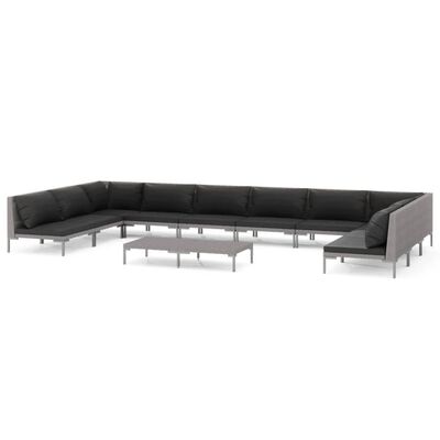 vidaXL 11-delige Loungeset met kussens poly rattan donkergrijs