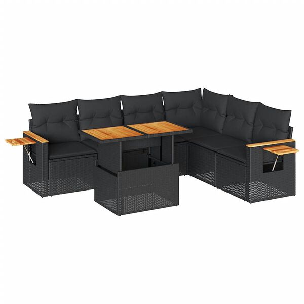 vidaXL 7-delige Loungeset met kussens poly rattan acacia zwart