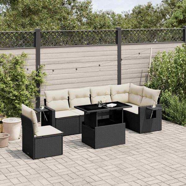 vidaXL 7-delige Loungeset met kussens poly rattan zwart