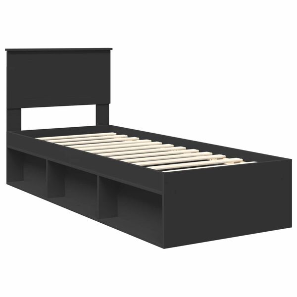 vidaXL Bedframe met hoofdeinde Zwart 75 x 190 cm Massief grenenhout