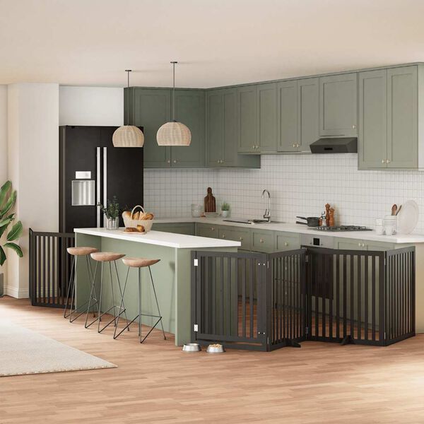 vidaXL Hondenhek inklapbaar 8 panelen 640 cm populierenhout zwart