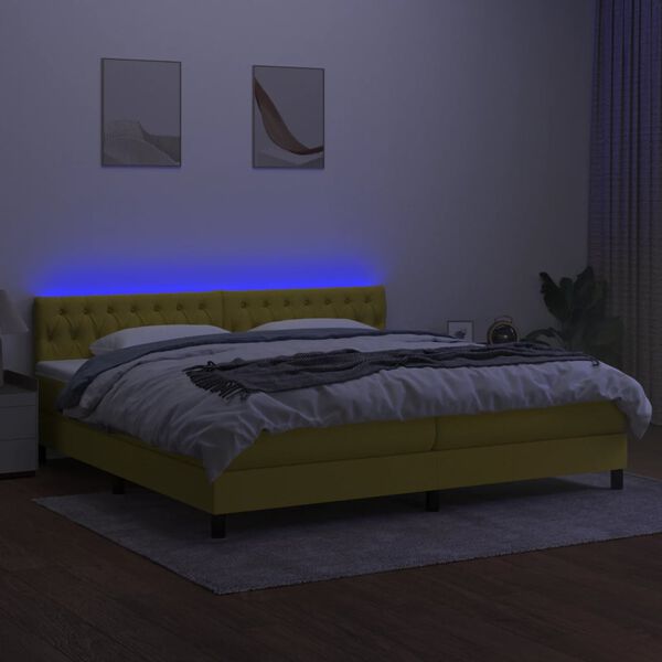 vidaXL Boxspring met matras en LED stof groen 200x200 cm