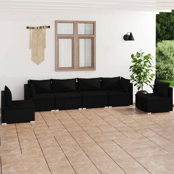 vidaXL 6-delige Loungeset met kussens poly rattan zwart