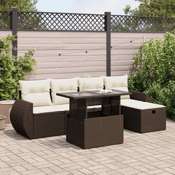 vidaXL 6-delige Loungeset met kussens poly rattan bruin