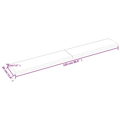 vidaXL Wastafelblad 220x30x(2-4) cm behandeld massief hout donkerbruin