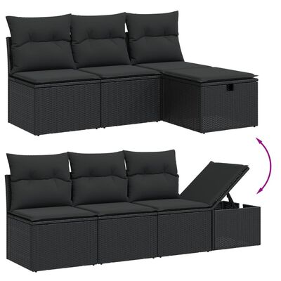 vidaXL 9-delige Loungeset met kussens poly rattan zwart