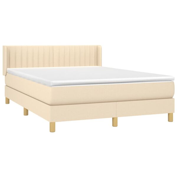 vidaXL Boxspring met matras stof cr&egrave;mekleurig 140x200 cm