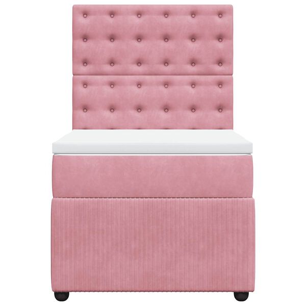 vidaXL Boxspring met matras fluweel roze 90x200 cm