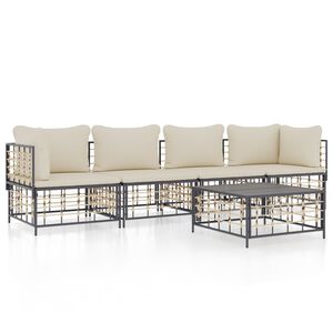 vidaXL 5-delige Loungeset met kussens poly rattan antracietkleurig