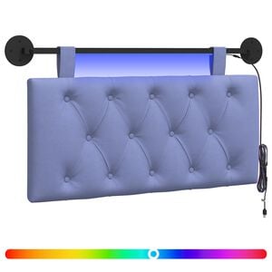 vidaXL Hangend hoofdbord Met LED-verlichting Jeans Blauw Stof
