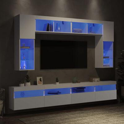 vidaXL 8-delige tv-wandmeubelset met LED-verlichting wit