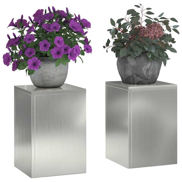 vidaXL Plantenstandaard 2 pcs Zilver 24 x 24 x 35 cm