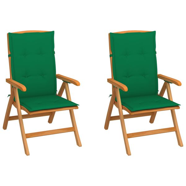vidaXL Tuinstoelen 2 st met groene kussens massief teakhout