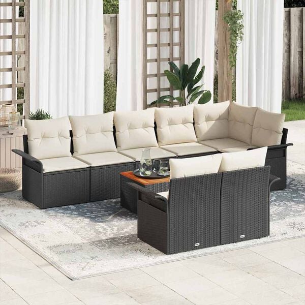 vidaXL Tuinbankenset met kussen 9 pcs Zwart poly rattan