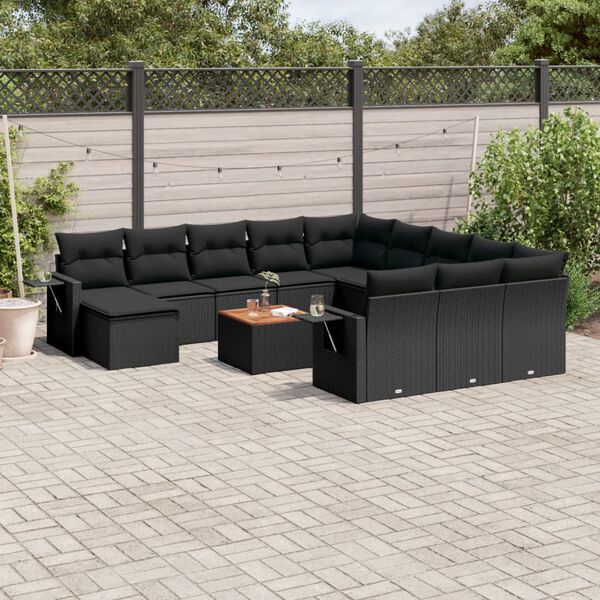 vidaXL 13-delige Loungeset met kussens poly rattan zwart