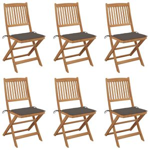 vidaXL Opklapbare stoelen (6 stuks) met kussens, gemaakt van massief acaciahout