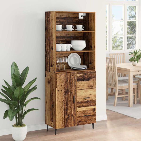 vidaXL Hoge kast met lade 2 pcs Oud Hout Bewerkt hout